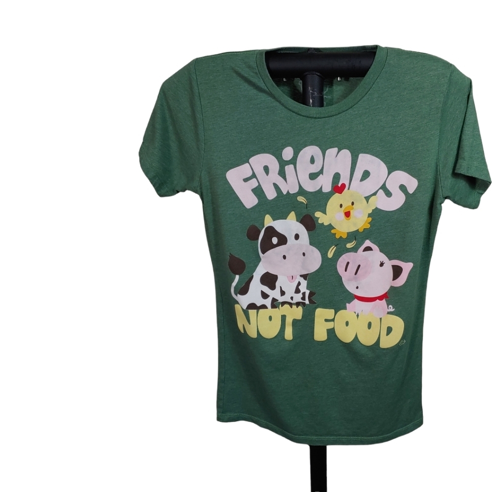 Friends Not Food Vegan Woman Green Fitted Tee T-shirt S/M